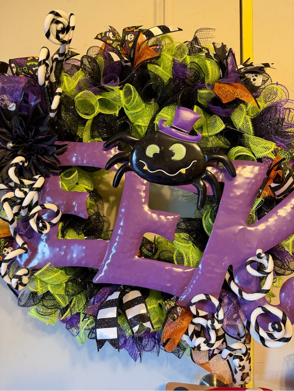 Festive Halloween 'EEK' Door Wreath with Purple Spider Accent